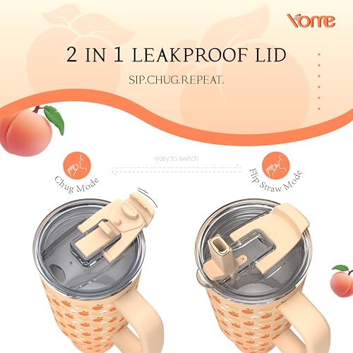 40 oz Summer Peach Tumbler with Handle and Flip Straw for Women