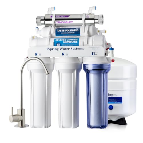 RCC7UV, NSF/ANSI 58 & 372 Certified, 6-Stage Reverse Osmosis Water Filter with UV, Reduces PFAS and Chlorine, Improves Taste, Patented Top-Mounted Faucet for Easy Installation, BPA Free