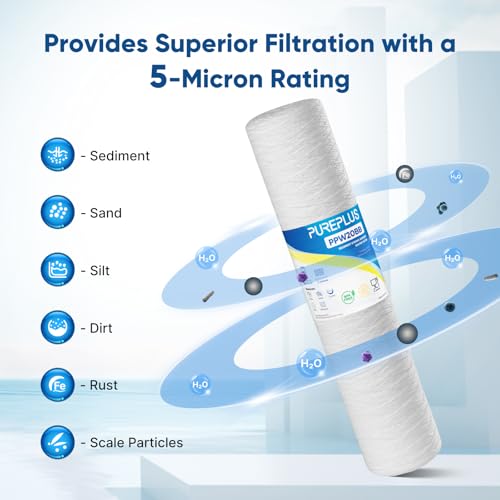 5 Micron 4.5" x 20" Whole House String Wound Sediment Filter for Well Water (2 Count)