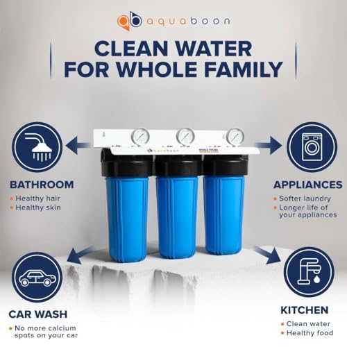 3 Stage Whole House Water Filter System with 5 Micron 10x4.5 House Water Purification Reducing Sediment