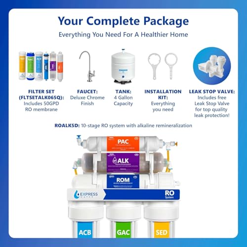 10 Stage Reverse Osmosis Alkaline Water Filtration System with Alkaline Filter for Added Essential Minerals