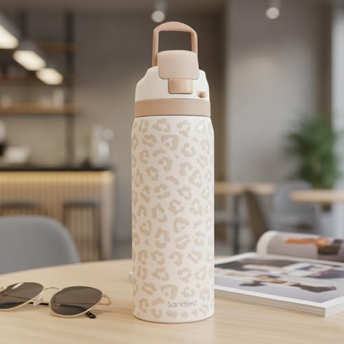 Leopard Print Insulated Stainless Steel Water Bottle with Straw for Sports and Travel