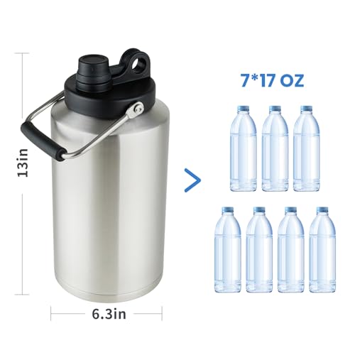 1 Gallon Water Bottle Insulated Stainless Steel Keeps Ice 48Hr