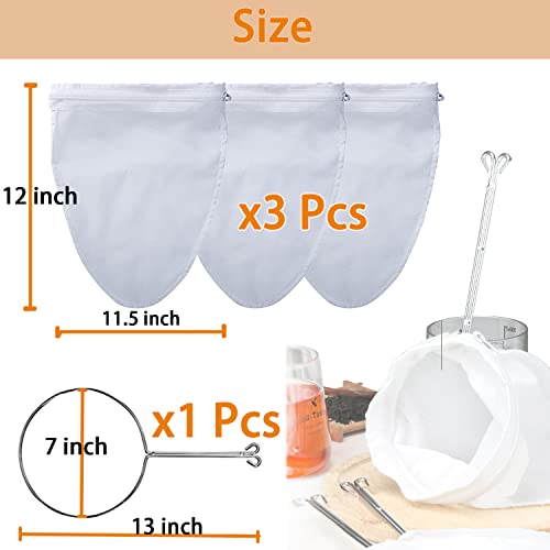 3 PCS Fine Mesh Strainer Bags with Handle (3 Count)