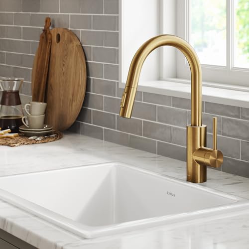 Spot Free Brushed Brass Pull Down Kitchen Faucet KPF