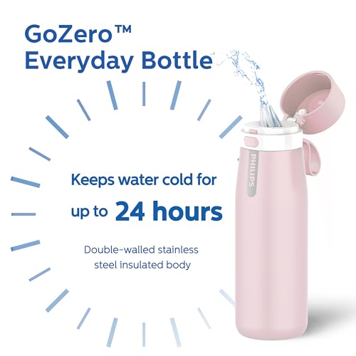 Filtered Water Bottle Stainless Steel Travel Keeps Cold 18.6oz Pink