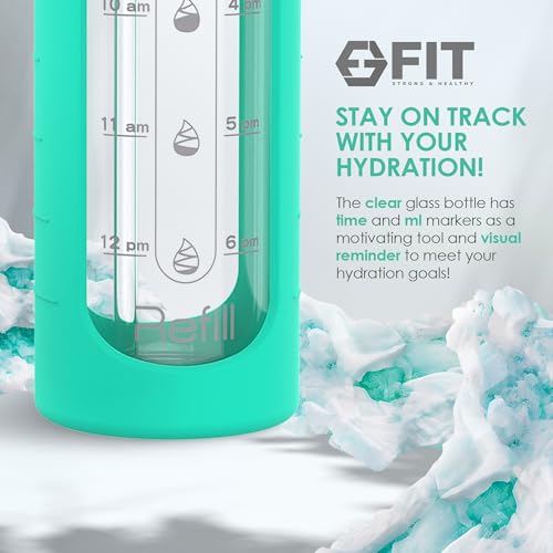 32 oz Glass Water Bottles with Straw Lid & Time Marker