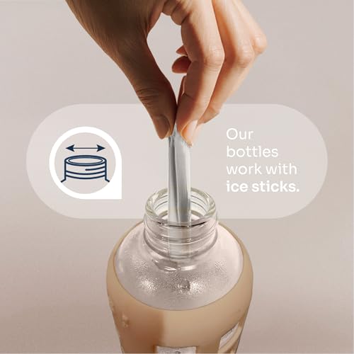40oz / 32oz / 22oz / 12oz Borosilicate Glass Water Bottle with Time & Volume Markers, Silicone Sleeve, Stainless Steel Lid | Reusable Glass Bottle for Water & Juice (32oz Iced Coffee)