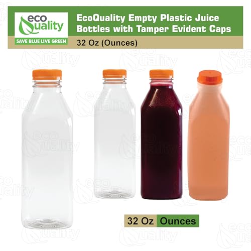 Empty Plastic Juice Bottles with Tamper Evident Caps 32 OZ (20 Count)