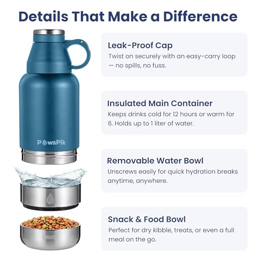 3-in-1 Travel Dog Water Bottle & Bowl Set, 32oz, Blue