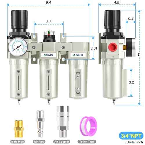 0-240PSI 3/4 Inch NPT Industrial Grade Three Stage Air Drying System, Particulate Filter,Desiccant Dryer and Air Regulator,Coalescing Filter (Manual Drainage)