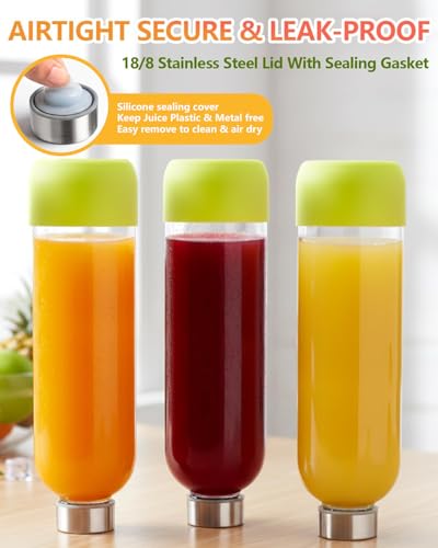 32oz Large Glass Juice Bottles With Stainless Steel Lids (3 Count)