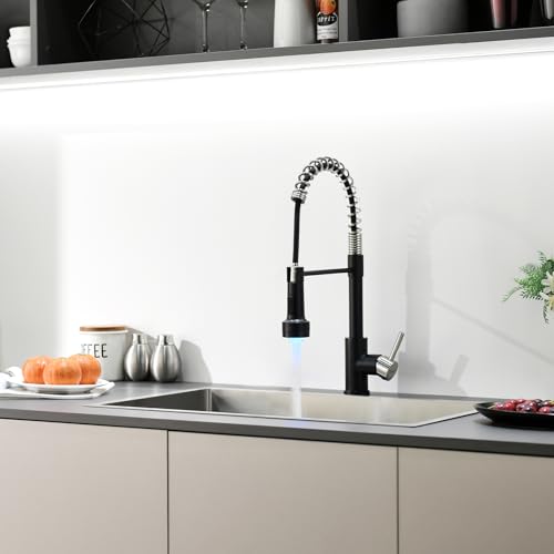 Led Kitchen Faucet with Pull Down Sprayer Nickel and Black