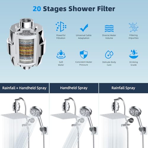 All Metal Dual Filtered Rainfall High Pressure 12'' Shower Head