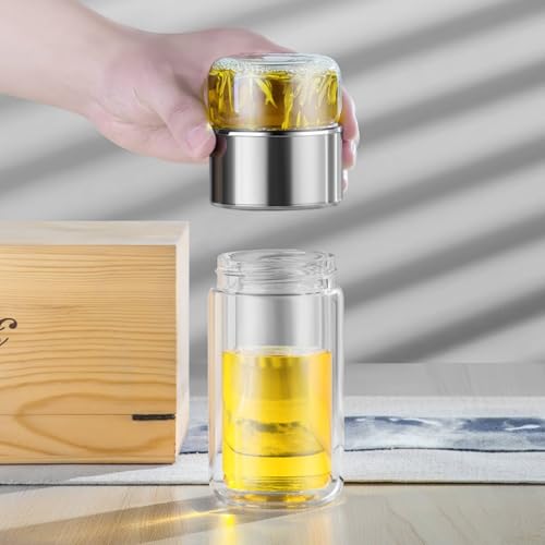 Tea Infuser Bottle Glass Tea Tumbler with Infuser 420ml Double Layer Stainless Steel Leakage Proof Water Bottle for Loose Leaf Tea for Office Travel Home