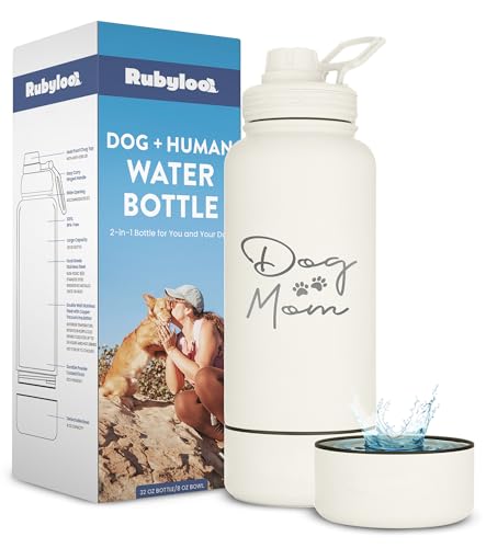 Dog Mom Water Bottle with Detachable Bowl for Dog Lovers