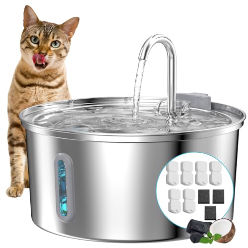 108oz 3.2L Cat Water Fountain Stainless Steel with 6 Filters 3 Sponges