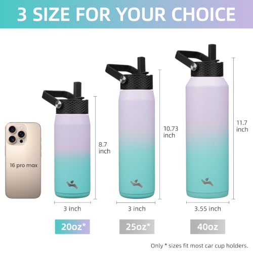 20 oz Insulated Stainless Steel Water Bottle with 3 Lids