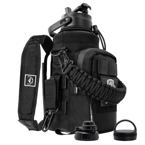 32 oz Tactical Water Bottle with MOLLE Bottle Pouch & 3 Lids