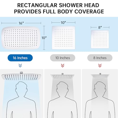 All Metal 16 Inches Rainfall Shower Head with Handheld Combo