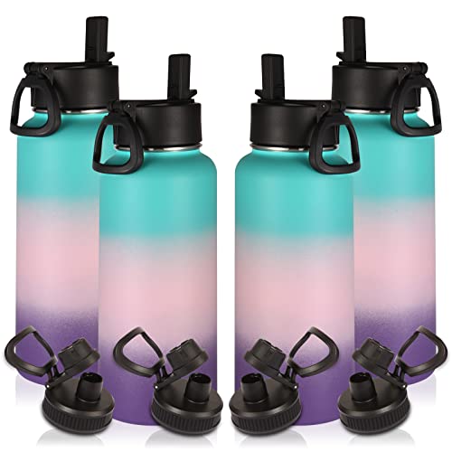 32oz Insulated Water Bottles Bulk 4 Pack with Straw Lid&Spout Lid (4 Count)