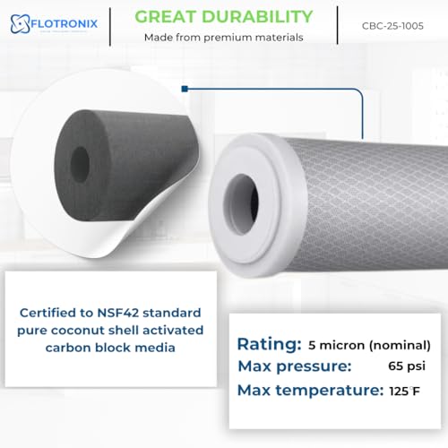 Flotronix 5 Micron 2.5" x 10" Whole House CTO Carbon Sediment Water Filter Cartridge (4 Count)
