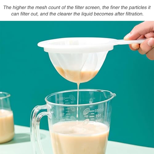 2 Piece Fine Nylon Mesh Strainer Kitchen Food Yogurt Mesh Sieve Plastic Mesh Colander with Handle Mini Brine Shrimp Separation Net for Filtering Juice Milk Soy Coffee Honey Wine Yogurt (2 Count)