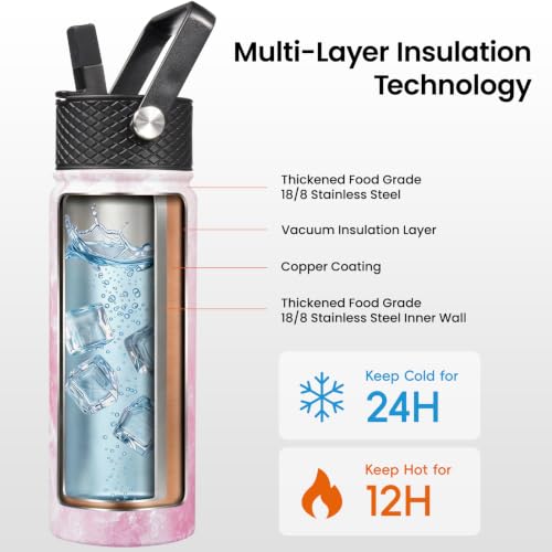 18 oz Insulated Stainless Steel Water Bottle with Straw Lid