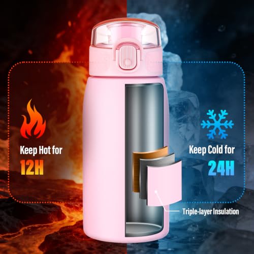 Insulated Water Bottle 12 oz with Dustproof Lid