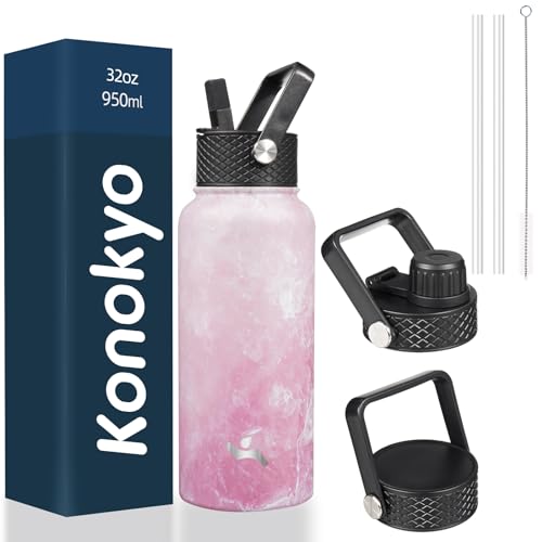 32 oz Insulated Stainless Steel Water Bottle with Straw Lid