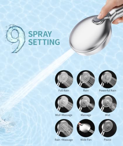 Filtered Shower Head with Handheld High Pressure 9 Spray Mode Showerhead Detachable Shower Head Water Softener Filters Beads for Hard Water Remove Chlorine 1 Filter Chrome
