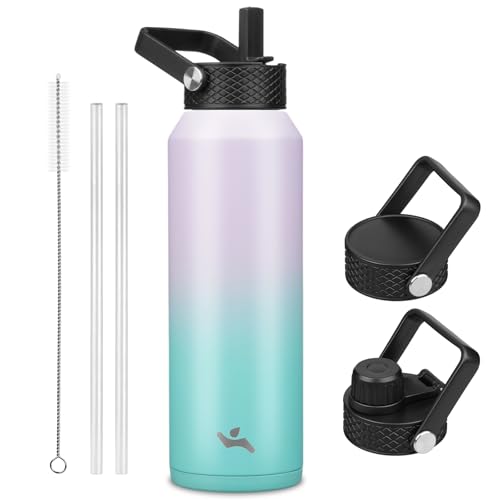 40 oz Insulated Stainless Steel Water Bottle with 3 Lids
