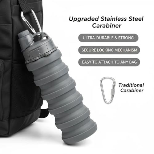 Collapsible Water Bottles Two Pack Travel Sports Portable Sport Water Bottle comes with mountaineering Buckle 500ml silicone Water (2 Count)