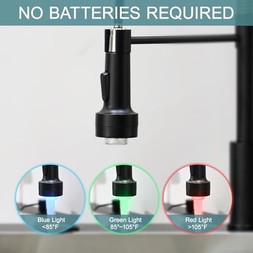 Led Black and Gold Kitchen Faucet with Soap Dispenser