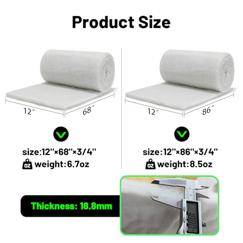1'' Thick Aquarium Filter Floss 12"x 68" Poly Fiber Fish Tank Filter Media Water Polishing Filter Pad for Sump Canister Hang On Back Filter Cut to Size