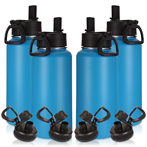 32 oz Insulated Water Bottles Bulk 4 Pack with Straw Lid & Spout Lid (4 Count)