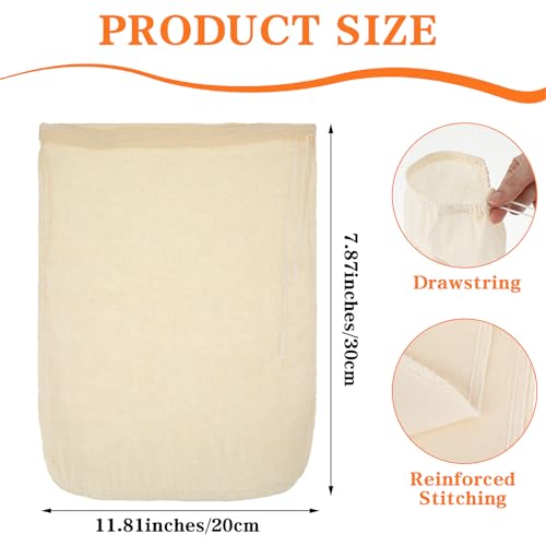 4 Pack Nylon Nut Milk Bag 12 × 8 Inches Fine Mesh Cheese Cloth Multiple Usage Reusable Food Strainer Professional Cold Brew Filter for Straining Juice Coffee Yogurt Tea (4 Count)