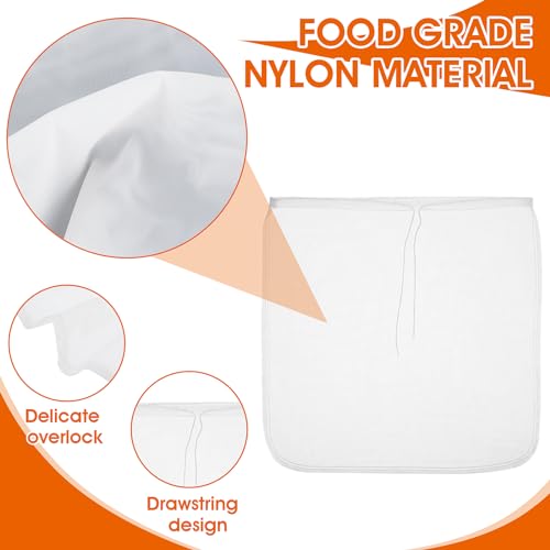 4 Pack Nylon Nut Milk Bag 13×13 Inches Fine Mesh Cheese Cloth Multiple Usage Reusable Food Strainer Professional Cold Brew Filter for Straining Fruit Juice Coffee Tofu Greek Yogurt Tea (4 Count)