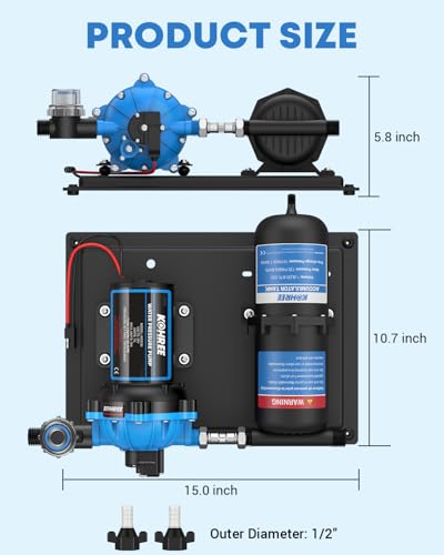 RV Water Pump 12V DC 7.5GPM 70PSI and 1L 125PSI Pre