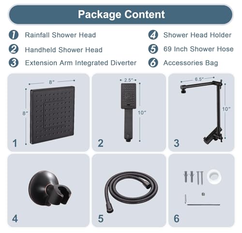 High Pressure Rain Shower Head Combo with Double Extension Arm
