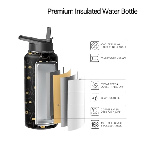 18oz Cat Water Bottle with Handle and Flip Straw