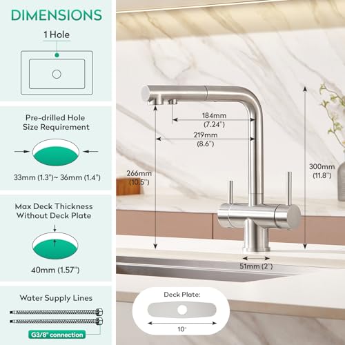 3 Way Kitchen Faucet with Pull Down Sprayer Built