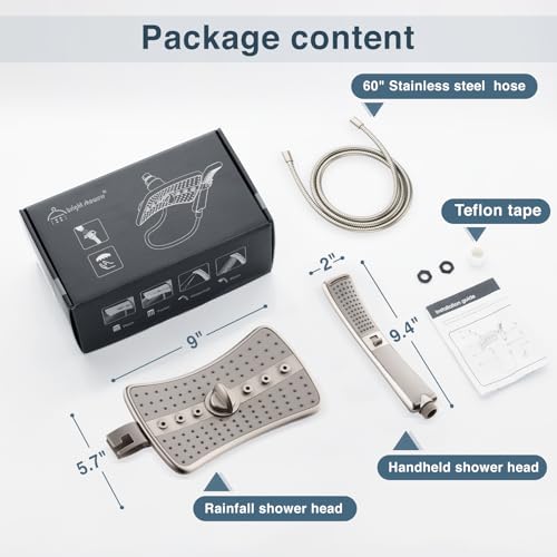 High Pressure Brushed Nickel Shower Heads Combo with Two Spray Setting Fixed Shower Head and Two Spray Settings Handheld Shower Head with Grey Face