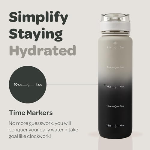 Motivational Water Bottle with Time Marker & Fruit Infuser 32 oz