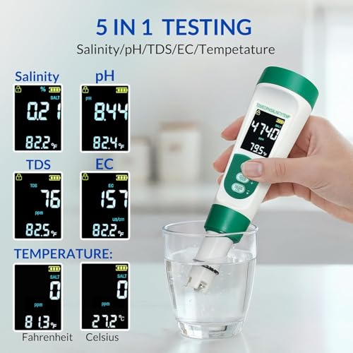 11-in-1 Digital Pool Water Tester Kit Including 5-in-1 Salt Tester for Saltwater Pool & 7-in-1 Pool Test Strips(50 Strips), Test pH Salinity TDS EC Temp Chlorine Bromine Alkalinity Hardness
