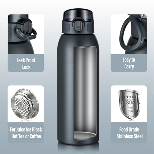 Insulated Water Bottle 24 oz with Dustproof Lid