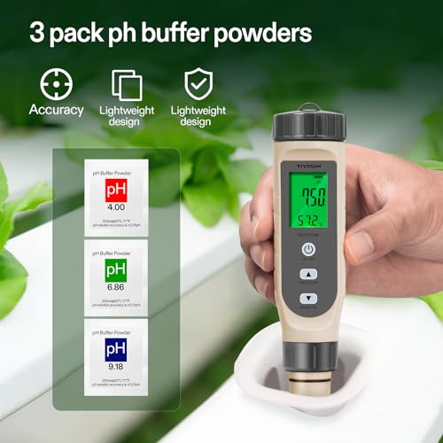 3-in-1 Digital pH Meter with ATC, ±0.1 pH Accuracy Water Quality Tester, 0-14.0 pH Measurement Range for Hydroponics, Household Drinking, Pool and Aquarium