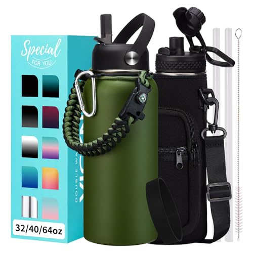 32 oz Water Bottles Insulated with Straw & Chug Lid