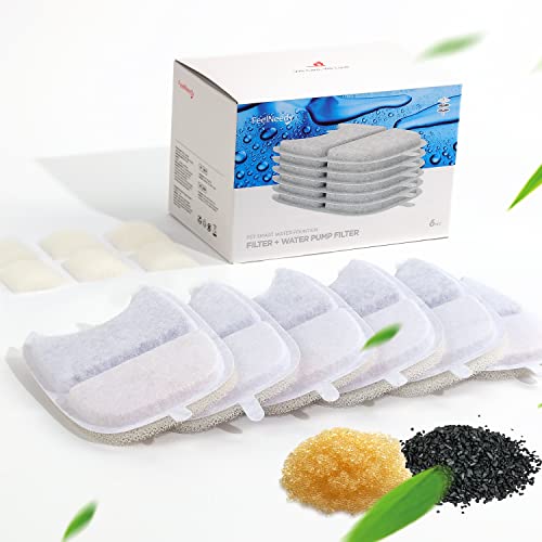 6 Pack Cat Water Fountain Filter & 6 Pack Pump Sponges Replacement (6 Count)