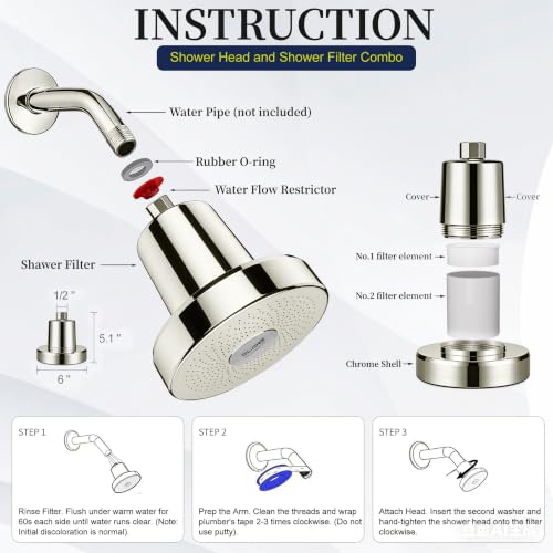 Filtered Shower Head with Filter for Hard Water Softening